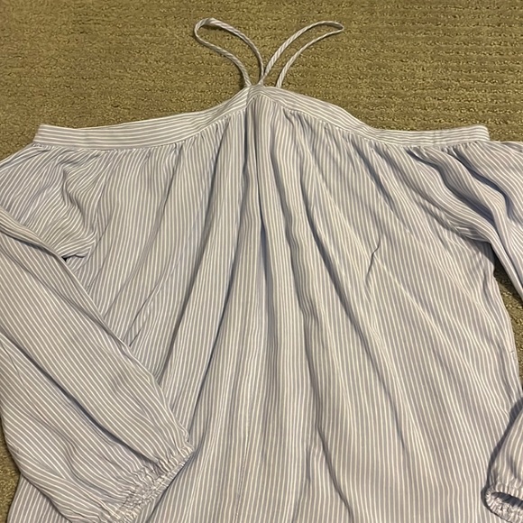 Blue and white striped blouse. Open shoulders - Picture 1 of 3